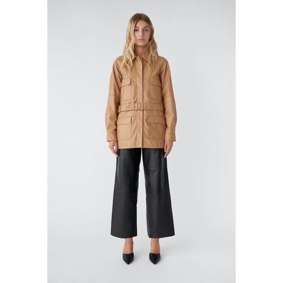 Deadwood Sahara lamb skin leather trench Jacket in beige size 34/US2 - Picture 1 of 9